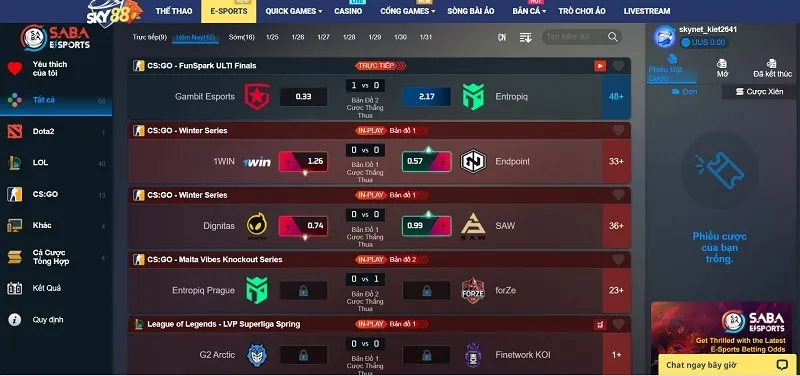 Hàng ngàn giải đấu Esport đang chờ đợi bạn tại Sky88