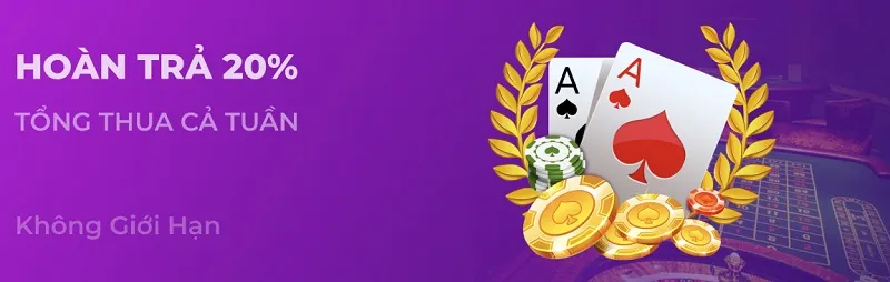 Hoàn trả 20 - 30% tổng cược thua tuần