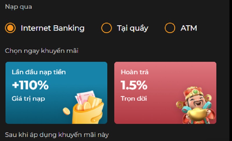 Lưu ý hãy dùng ngân hàng đã kích hoạt dịch vụ Internet Banking để liên kết debet