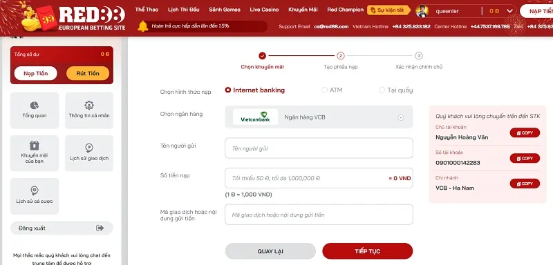 Giao dịch với số tiền lớn chắc chắn phải sử dụng ngay nạp ngân hàng