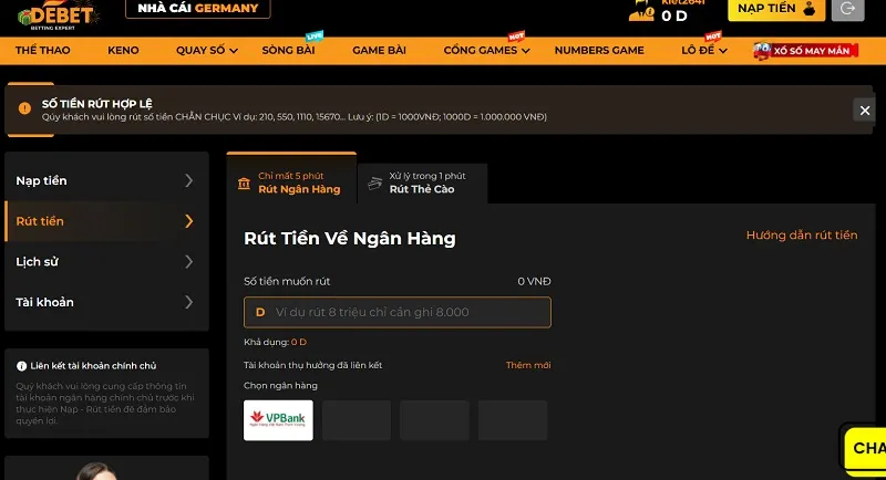 Rút tiền về ngân hàng đã liên kết để đảm bảo an toàn, chắc chắn