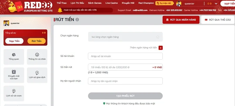 Rút tiền cá cược nhanh chóng với tài khoản ngân hàng 