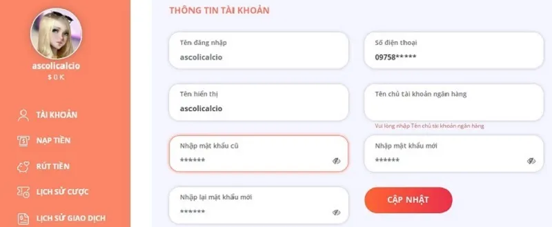 Thực hiện thay đổi mật khẩu dễ dàng, nhanh chóng tại May88