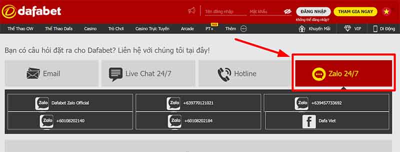 Liên hệ Dafabet qua mạng xã hội