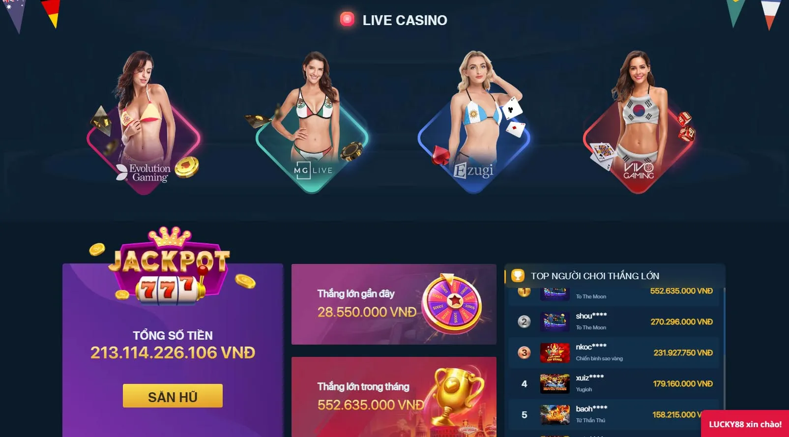 Giao diện đẹp mắt ở Lucky88