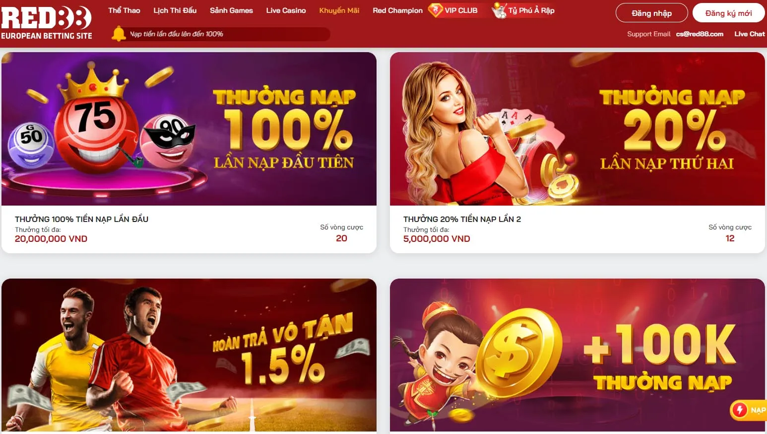 RED88 - Nhà cái cá độ đẳng cấp nhât Việt Nam Khuyến mãi hấp dẫn ở Red88
