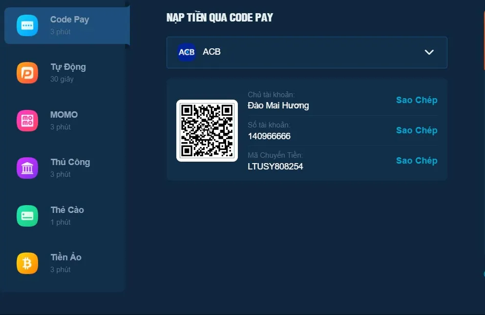 Nạp tiên code pay Lucky88