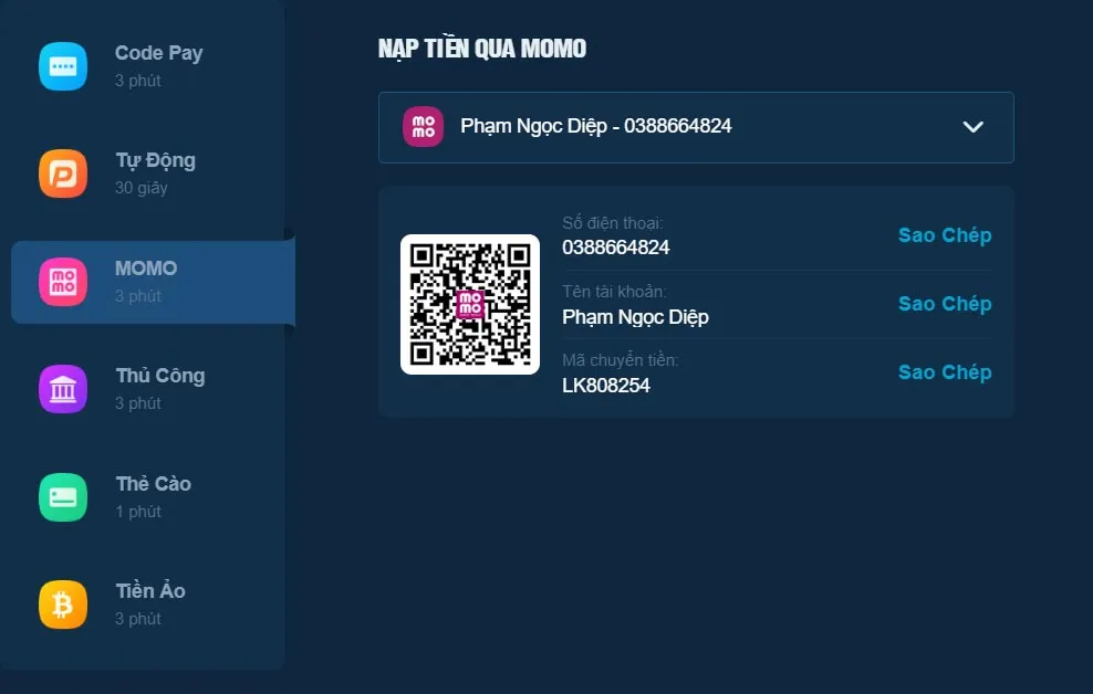 Sử dụng ví momo